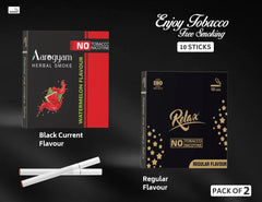 Aarogyam Herbals Pack Of 2 Flavours 100% Tobacco & Nicotine Free Cigarette For Relieve Stress & Mood Enhance Product Relax Regular, Watermelon - 10 Sticks X 2 Packets