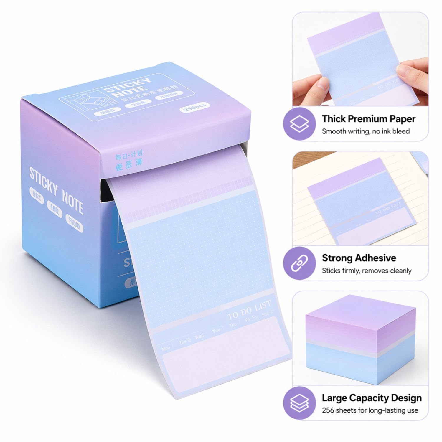 512 Pcs Pull-out Sticky Note Set With Dispenser, 8 Patterns Mini Sticky Notes Pad - Random Color