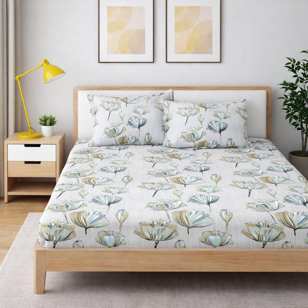 Bedsheet King Size With 2 Pillow Covers (72 X 78 Inches) Multicolor | Double Bed With All Around Elastic Fitted - Durable & Long Lasting Wrinkle Resistant Fabric