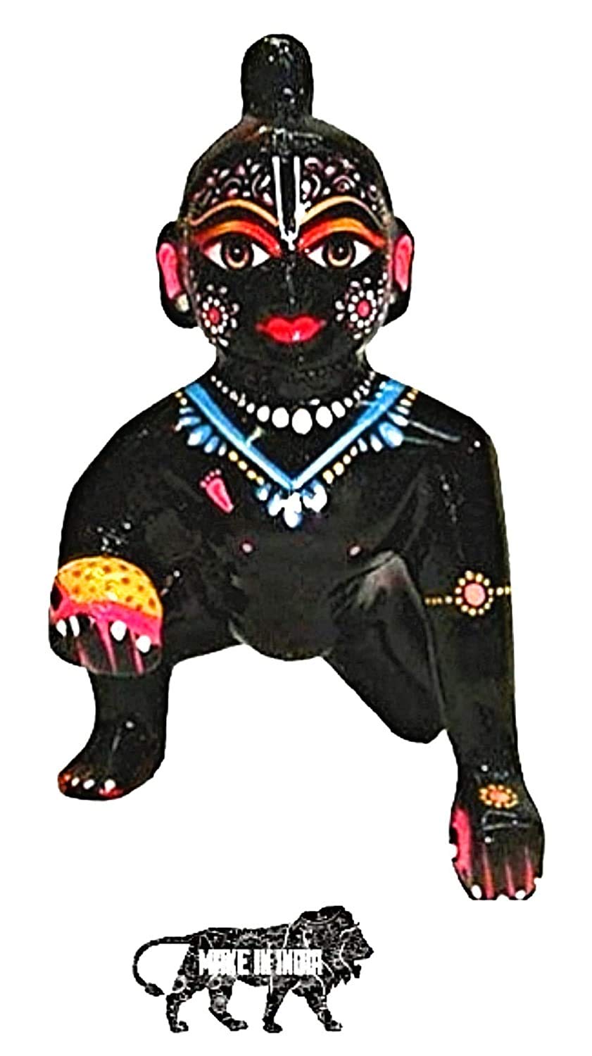 Laddu Gopal Ji Idol, Fine Brass Little Krishna Statue, Black, Brass - 2 Inch, Antique Look, Bal Gopal Ji Worship Properly, Black Lord Krishna Idol, For Home Temple