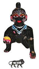 Laddu Gopal Ji Idol, Fine Brass Little Krishna Statue, Black, Brass - 2 Inch, Antique Look, Bal Gopal Ji Worship Properly, Black Lord Krishna Idol, For Home Temple