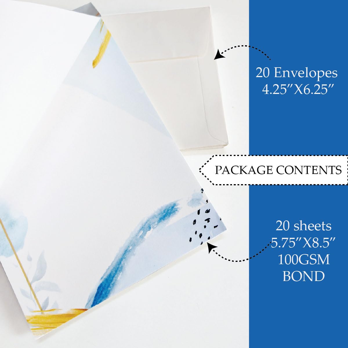 Letter Pad Letters & 20 Envelopes, Unruled Pages Perfect For Letter, Poetry, A5 Size (Blue)