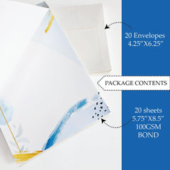 Letter Pad Letters & 20 Envelopes, Unruled Pages Perfect For Letter, Poetry, A5 Size (Blue)