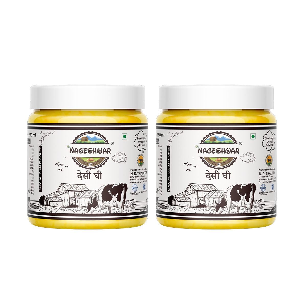 Premium Desi Ghee By Nageshwar | Rich In Protein Fiber Healthy Desi Ghee Good For Dishes | 1 Litre (500ml * 2) 33.8 Ounce | Jar Pack
