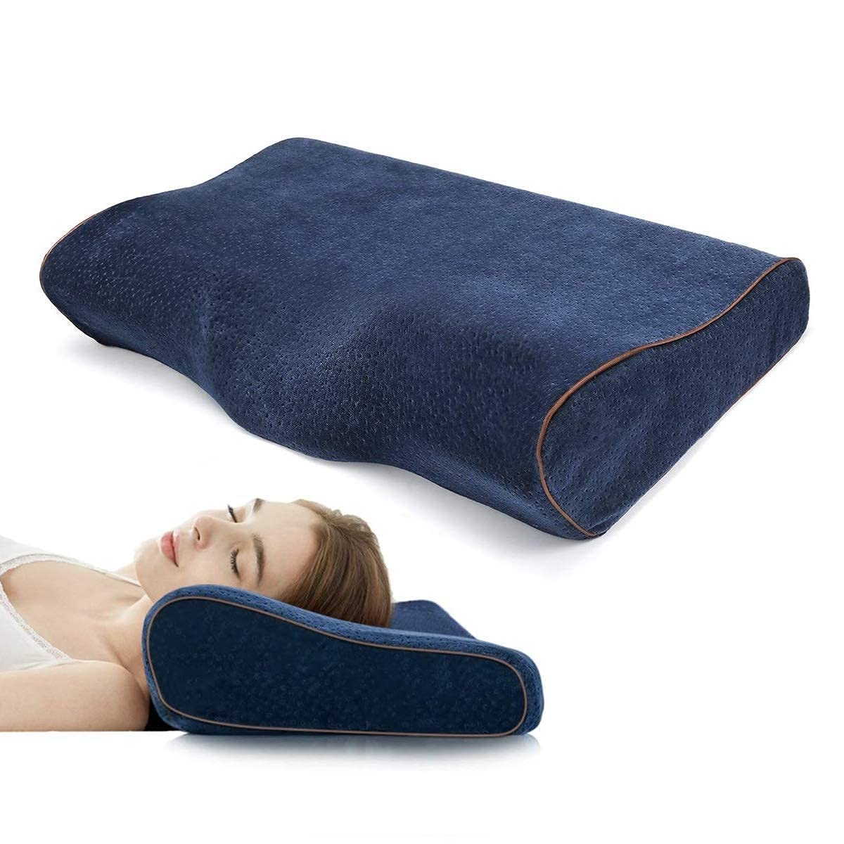 Memory Foam Pillow, Orthopedic Pillow For Neck Pain Relief, Navy Blue | Cervical Contour Memory Foam Pillow, Soft Pillow For Shoulder, Head Pain Relief, Adjustable Pillow - Pack Of 1
