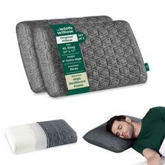 Hard Memory Foam Cervical Pillow For Sleeping, Orthopedic Pillow, Grey - King Size - 6 Inch | Hard Thick Pillow For Neck & Shoulder Pain, Extra Firm, For Back, Side Sleepers - Set Of 2
