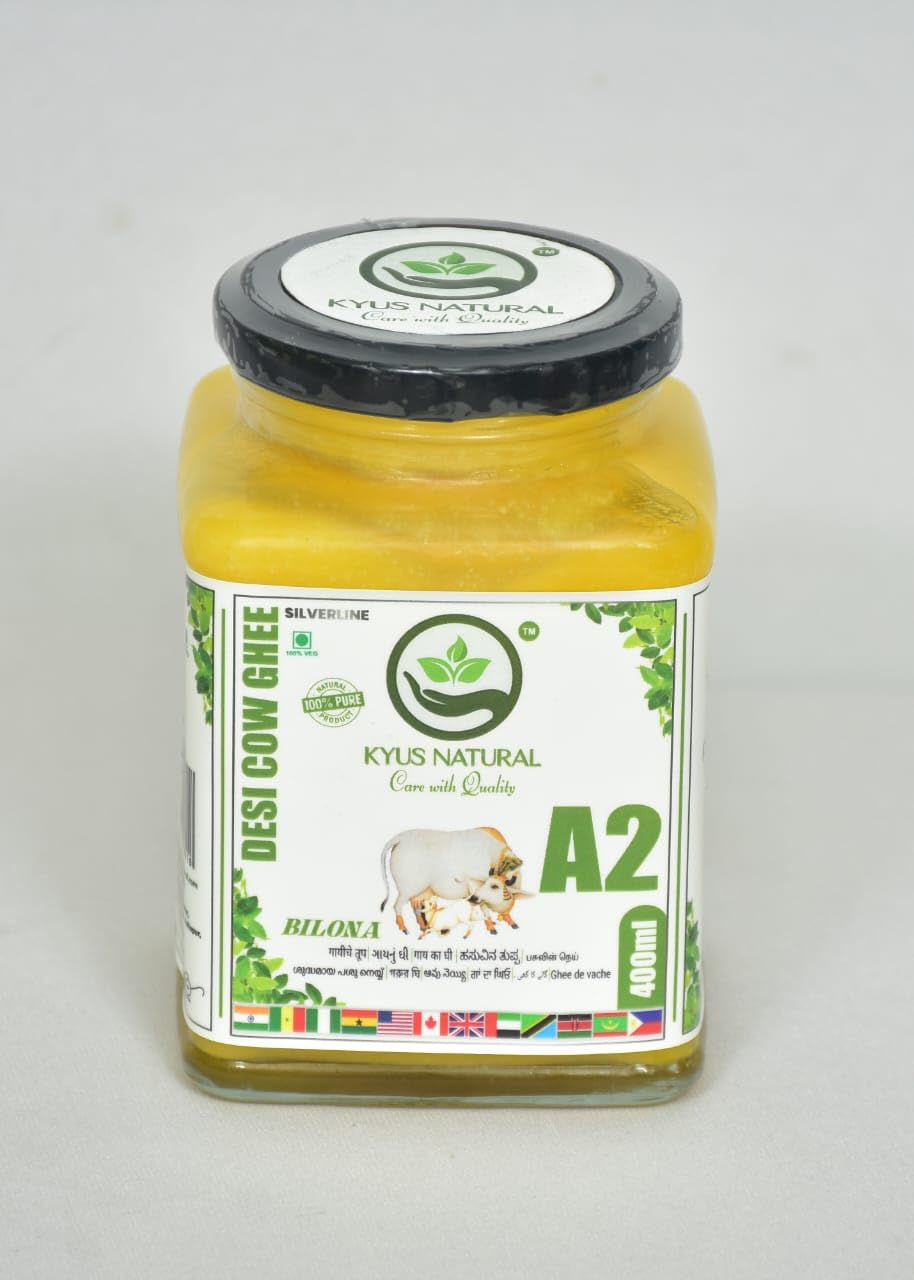 Premium A2 Bilona Desi Cow Ghee By Kyus Natural | Rich In Nutrients & Protein Fiber Healthy Pure Desi Ghee Good For Glowing Skin | (400ml) 13.5 Ounce | Jar Pack
