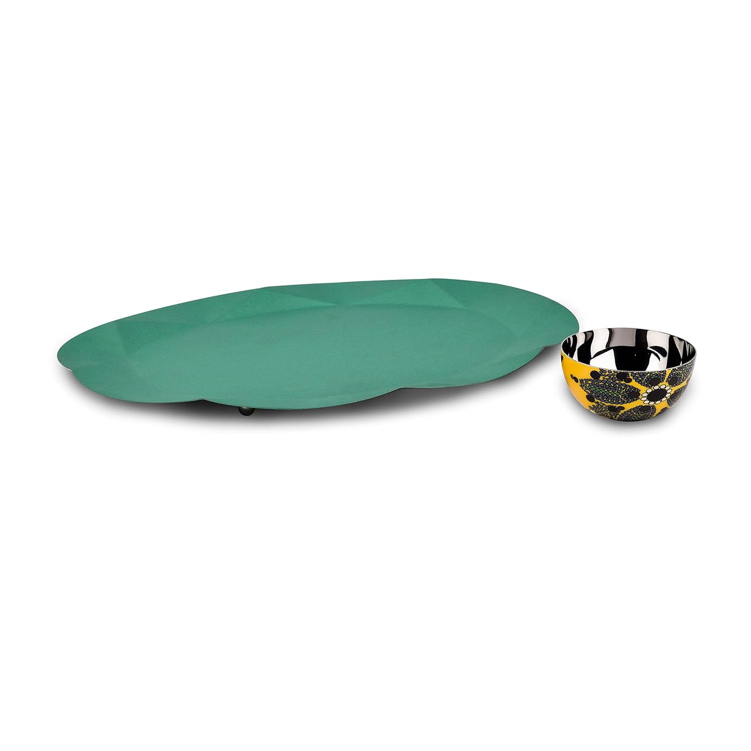 Modern Chip & Dip Platter With Dip Bowl - Masaai Series | Multipurpose Serving Bowl - Premium Gift Collection | Serve Ware & Tableware - Green Stainless Steel