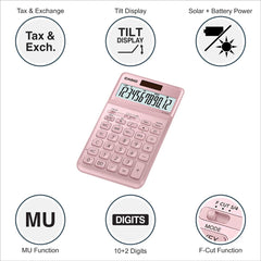 Casio Jw-200sc-pk Premium & Stylish Calculator (Pink) | 12 Digits, 2-way Powered - Calculation, Currency Exchange Calculation, Percentage