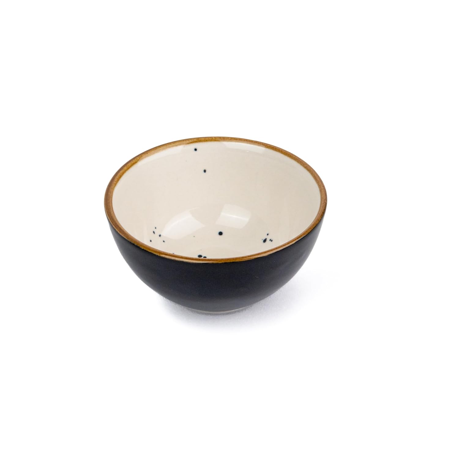 Ceramic Veg Bowls Set Of 6 For Dinner - 180ml Each, Black Ivory Rim Series | Katori Set With Glossy Finish - Stoneware Ceramic Bowls Set | Dessert Bowl Set