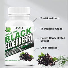 Hxn Elderberry Extract With Zinc, Vitamin C & Ginger Extract, Organic Black Sambucus Elderberry Supplement For Antioxidant, And Immunity Support Supplement | 60 Tablets 100gm 0.2lbs