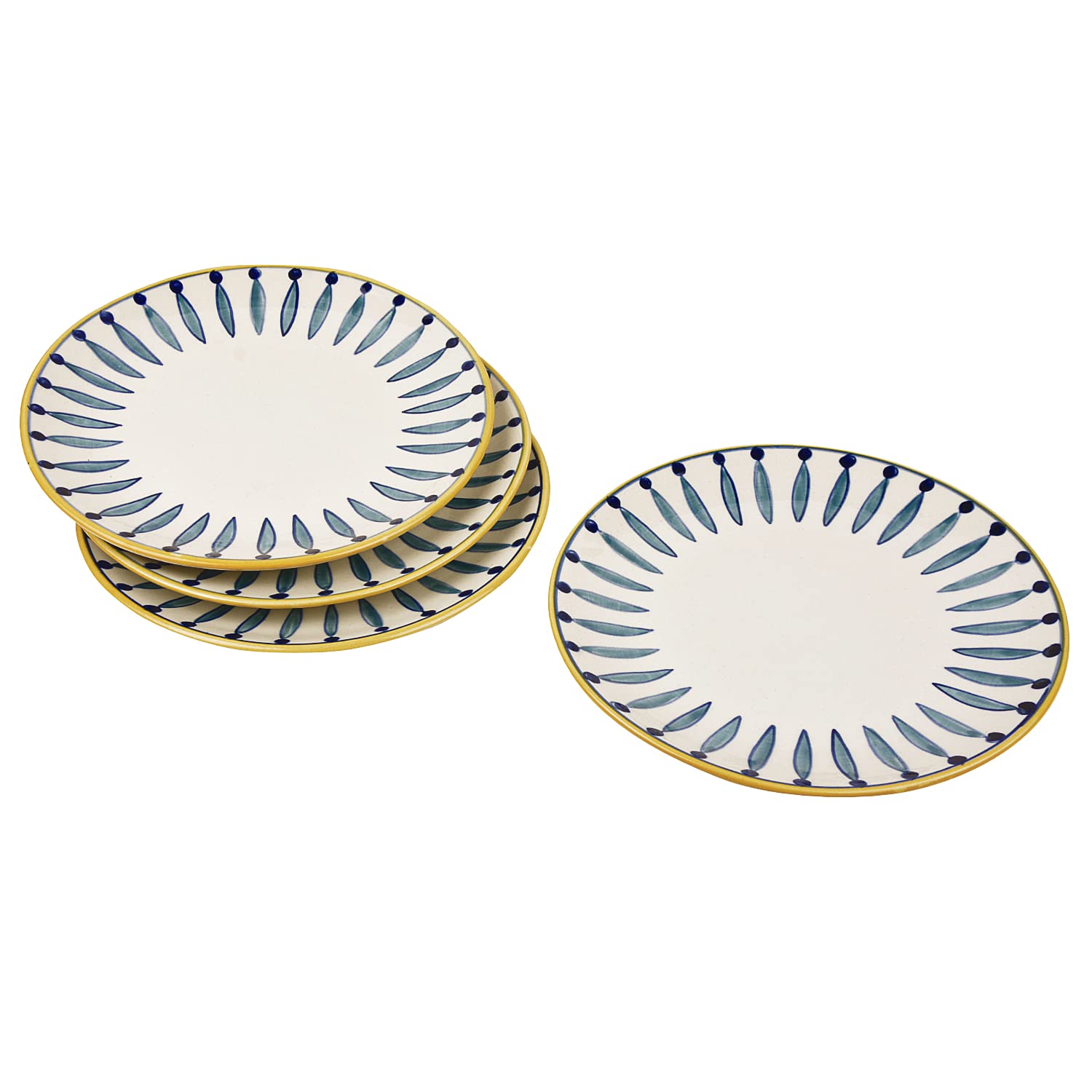 Hand Painted Ceramic Dinner Serving Plates Set Of 4 - White & Blue, 10 Inches | Full Plates - Ceramic Platter - Kyoto Collection