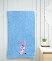 Cotton Bolls Textiles Bunny Bliss Microfiber Kids Bath Towel 350 Gsm | Quick Drying Towels For Baby Towel (Blue)