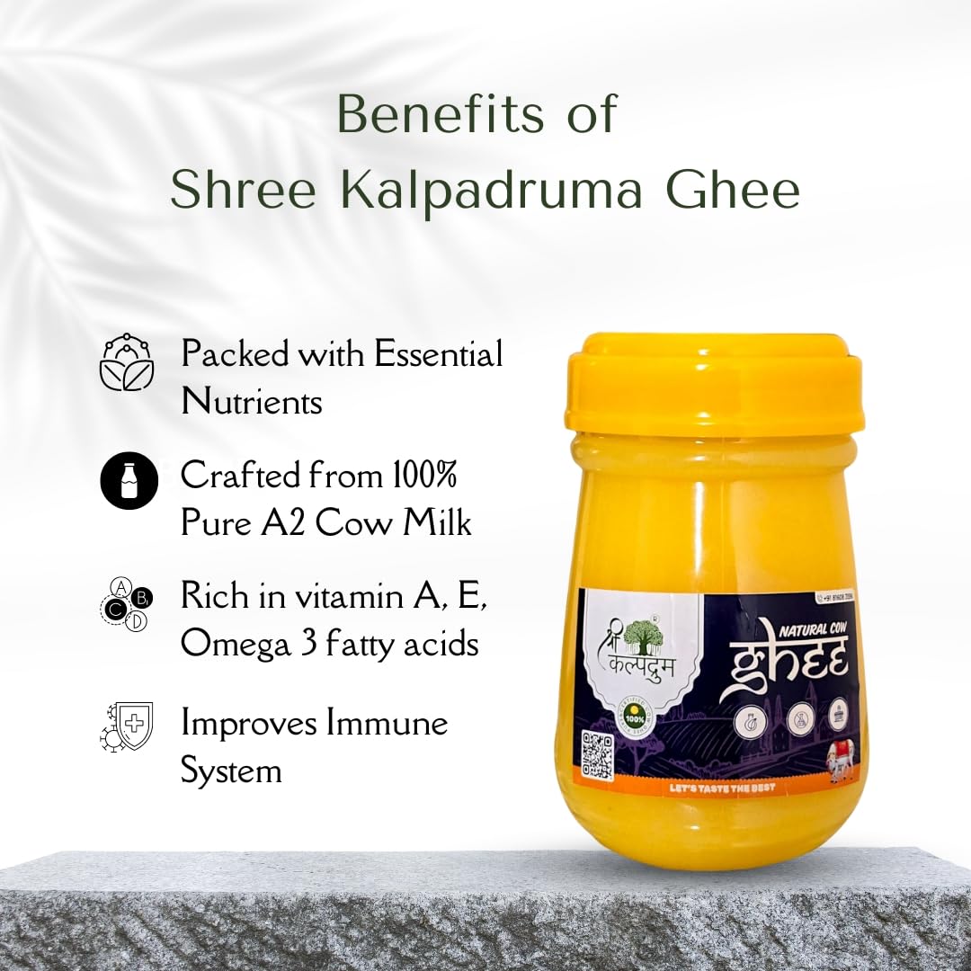 Organic Cow Ghee By Shri Kalpadruma | Rich In Vitamin A & Healthy Nutrients Desi Ghee Perfect For Glowing Skin | (500ml) 16.9 Ounce | Jar Pack