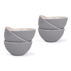 Ceramic Veg Bowls Set Of 6 For Dinner - 180ml Each, Grey Ivory Rim Series | Katori Set With Glossy Finish | Stoneware Ceramic Bowls Set - Dessert Bowl Set