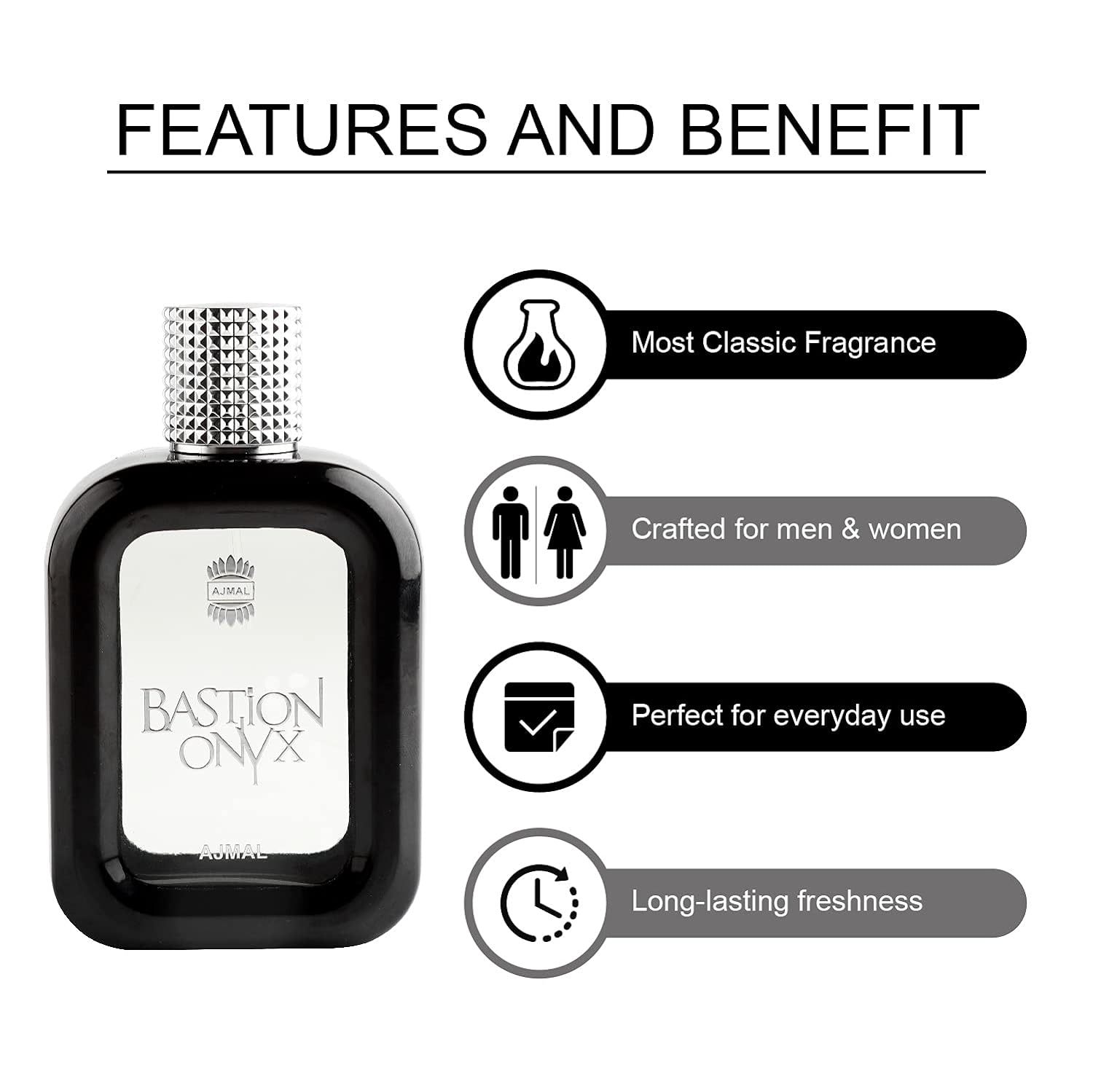 Ajmal Bastion Onyx Eau De Perfume 100ml 3.4 Fl.oz. | Long Lasting Perfume Gift For Men