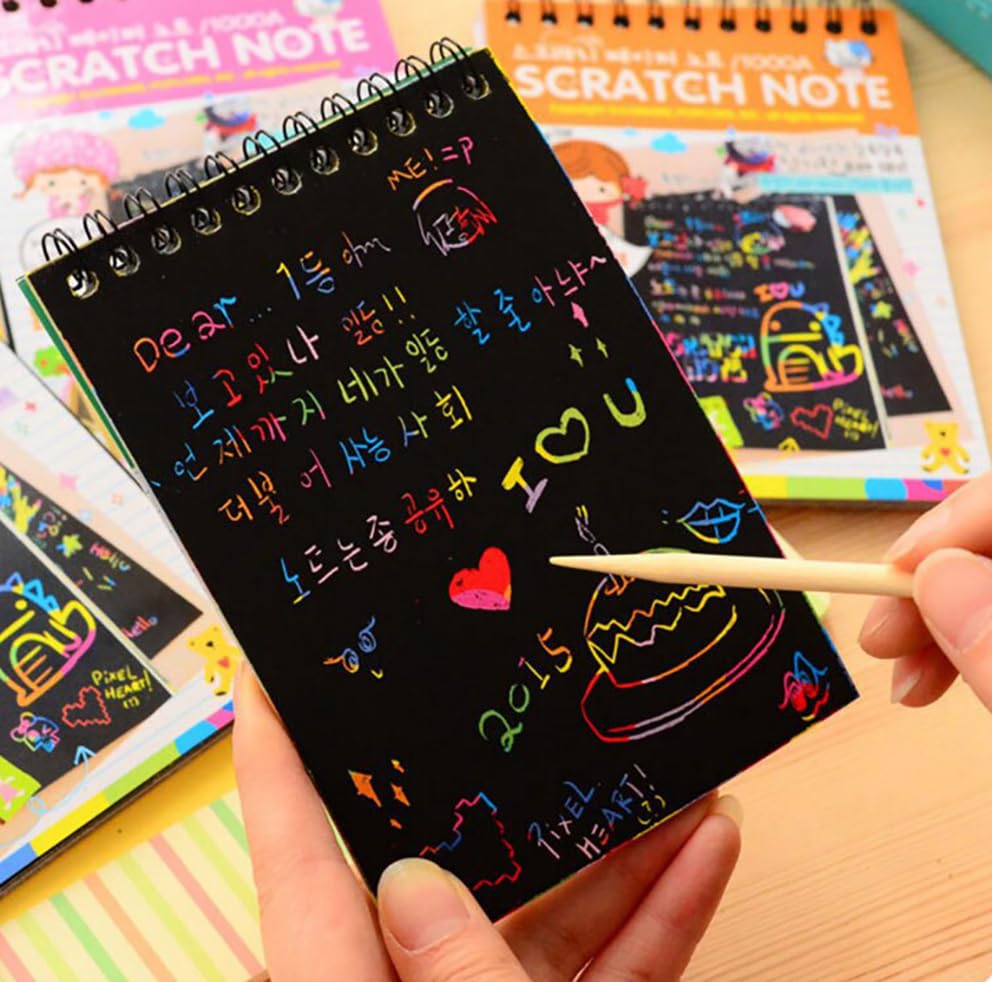 Scratch Notepad With Magical Rainbow Color, Notepad With Pencil Stick, Educational | Pack Of 6