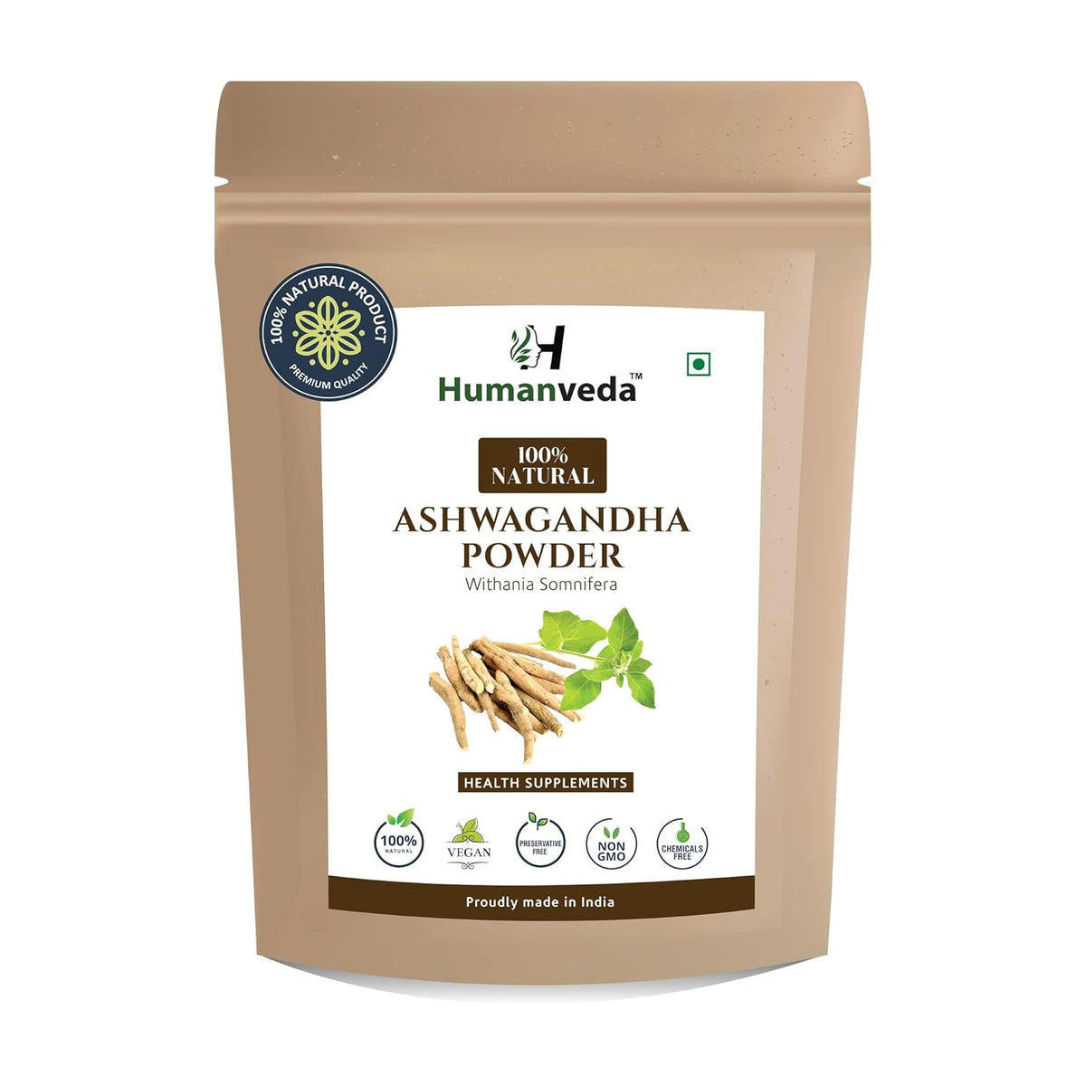 Humanveda Pure & Natural Ashwagandha Root Powder Withania Somnifera Helps Boost Strength, Stamina & Energy, Stress Relief Helps Fight Anxiety & Stress | 100gm 0.2lbs
