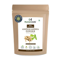 Humanveda Pure & Natural Ashwagandha Root Powder Withania Somnifera Helps Boost Strength, Stamina & Energy, Stress Relief Helps Fight Anxiety & Stress | 100gm 0.2lbs