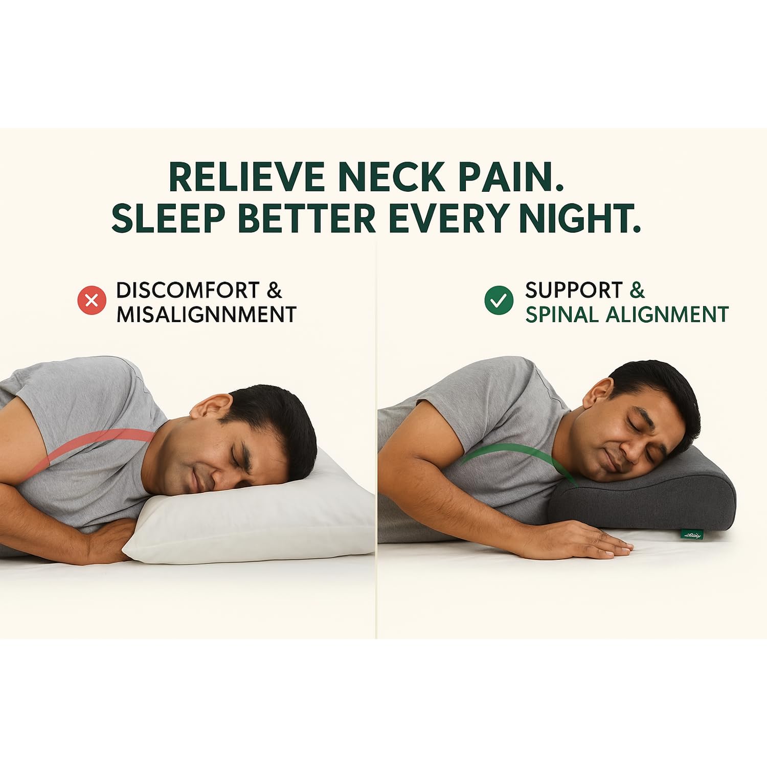 Cervical Pillow For Neck Pain & Shoulder Pain Relief, Slate, Size - Standard | Memory Foam Pillow - Spondylitis Orthopedic Pillow | Neck Support, Pillow For Sleeping, Contour Medical Pillow