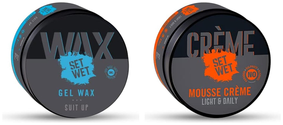 Set Wet Hair Gel Wax 60gm 2.1 Oz. & Set Wet Hair Wax Mousse Creme 60gm 2.1 Oz. | For Men