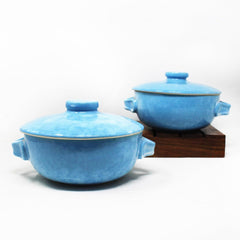 Neelam Ceramic Serving Donga With Lid Set Of 2 Pieces - 800ml Each, Blue | Ceramic Casserole Tureen - Large Dining Serving Bowls With Lids For Serving | Microwave Safe & Dishwasher Safe