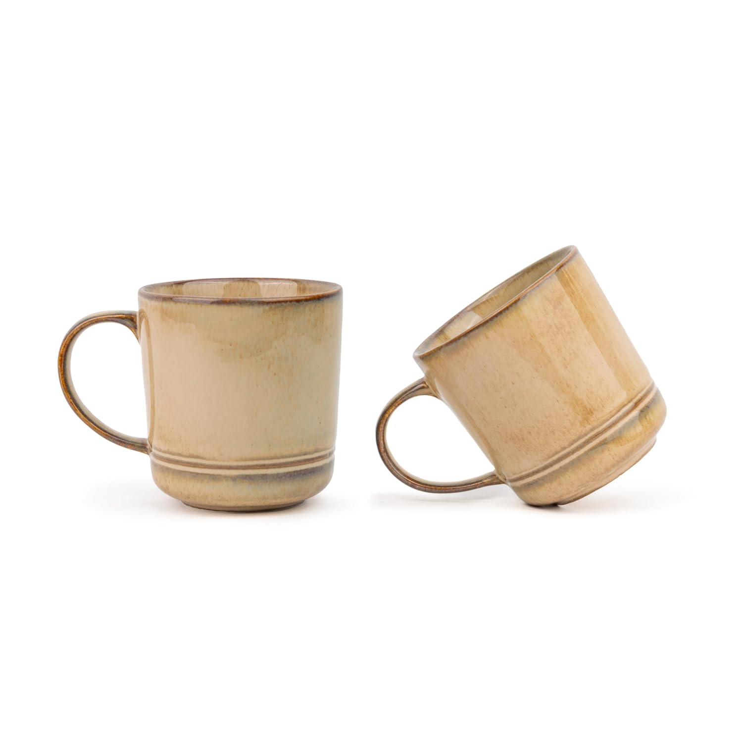 Large Ceramic Coffee Mug Set Of 2 - Reactive Beige, 400ml Each | Ceramic Mug With Glossy Finish - Mug For Coffee | Ceramic Coffee Mug - Porcelain Coffee Cup | Microwave Safe