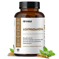 Nirvasa Ashwagandha Tablets For Men & Women 500mg With Natural Ashwagandha Extract For Immunity, General Wellness & Improves Muscles Strength | 60 Tablets 100gm 0.2lbs
