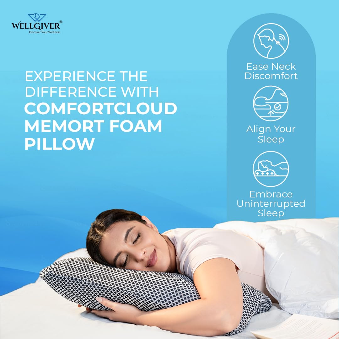 Ergonomic Memory Foam Pillow For Neck Pain Relief - 21 X 14 X 4.5 Inch | Orthopedic Pillow For Side, Back Sleeping | For Head Pain Relief, Washable Midnight Blue Cover - Pack Of 2