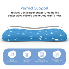 Memory Foam Pillow For Kids, For Extra Neck Support, Blue, Size - 20.5 X 11.5 X 2.5 Inch | Kids Pillow, Removable Cover, Royal Star Pattern Baby Pillow For Girls & Boys, For 3 Years & Above