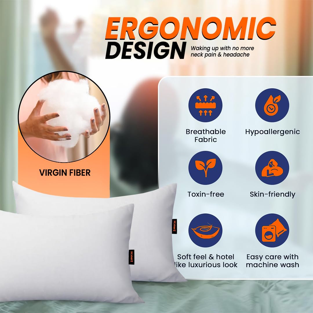 Microfiber Premium Pack Cloud Pillow - 16 X 24 Inch Size, Vacuum Pack | White Pillow, Washable, Bed Pillow, For Adjustable Pillow - Pack Of 2