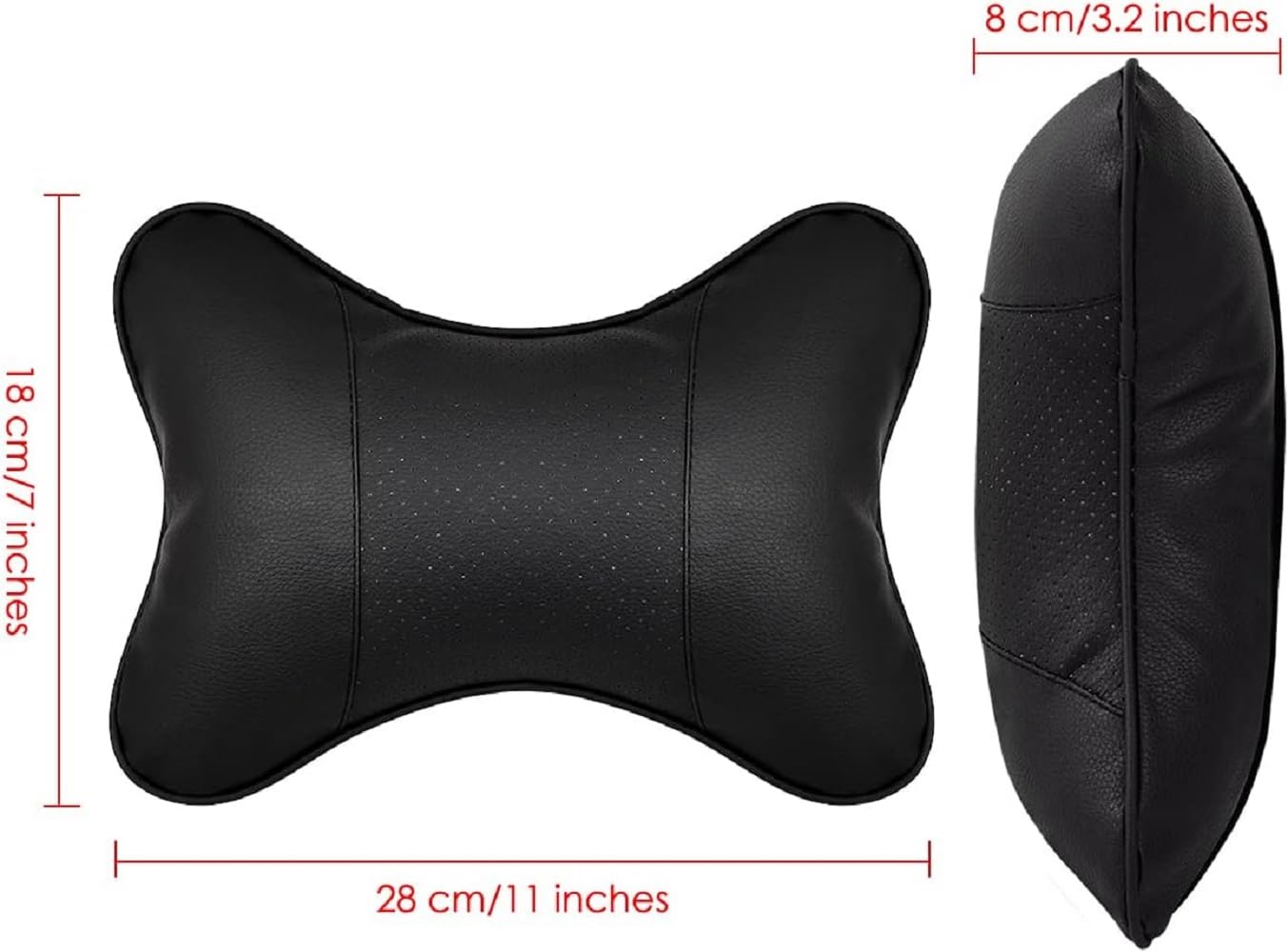 Faux Leather Car Neck Rest Pillow, Pillow Compatible With All Cars - Black | Neck & Head While Driving Pillow For Neck Pain Relief | Light Weight & Easy To Clean, Wash - Pack Of 2