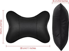 Faux Leather Car Neck Rest Pillow, Pillow Compatible With All Cars - Black | Neck & Head While Driving Pillow For Neck Pain Relief | Light Weight & Easy To Clean, Wash - Pack Of 2