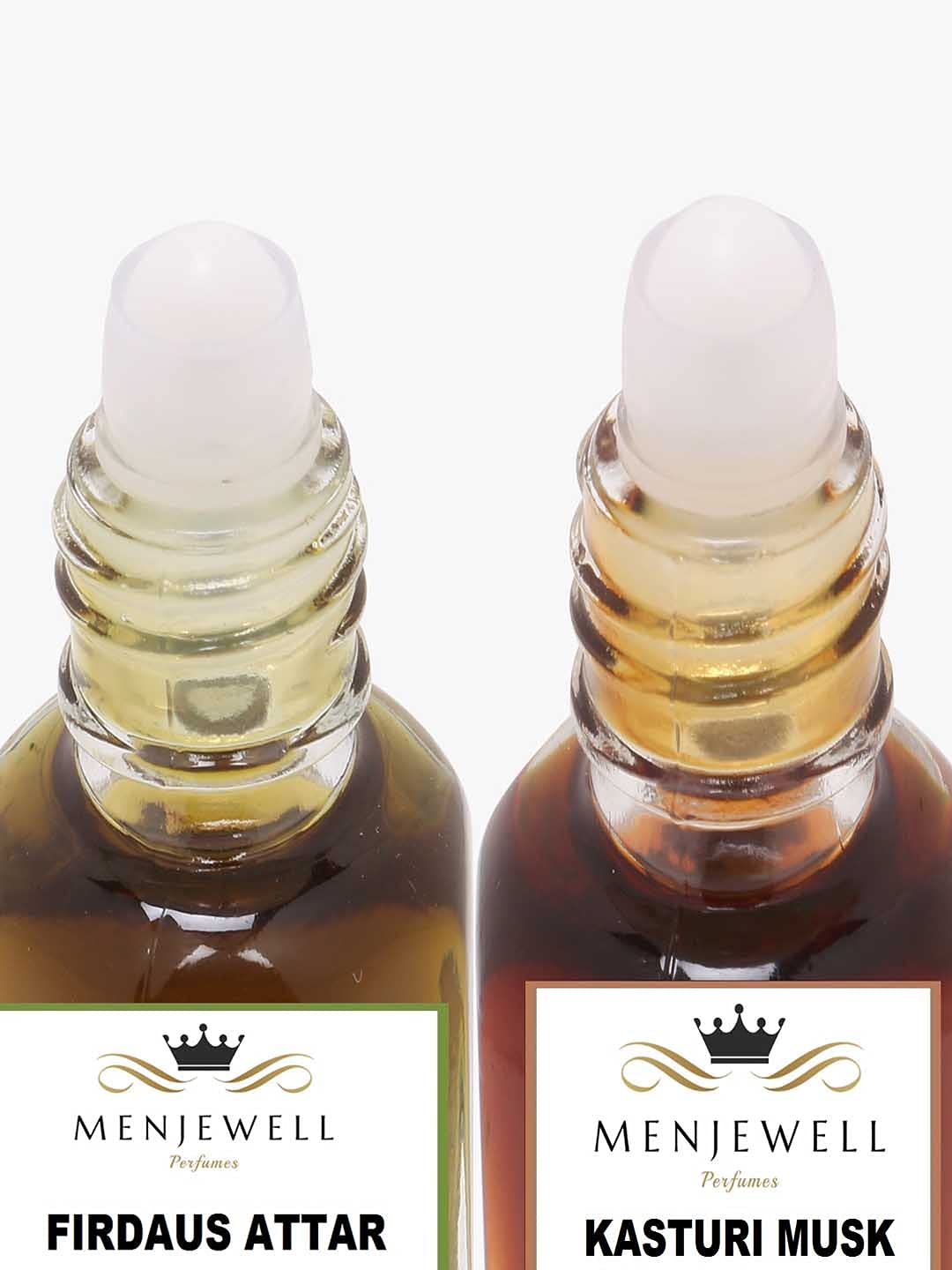 Menjewell Kasturi Musk + Firdaus Attar Perfume 5ml 0.17 Fl.oz. Each Pack Of 2 Unisex Fragrance | Long Lasting | Alcohol Free