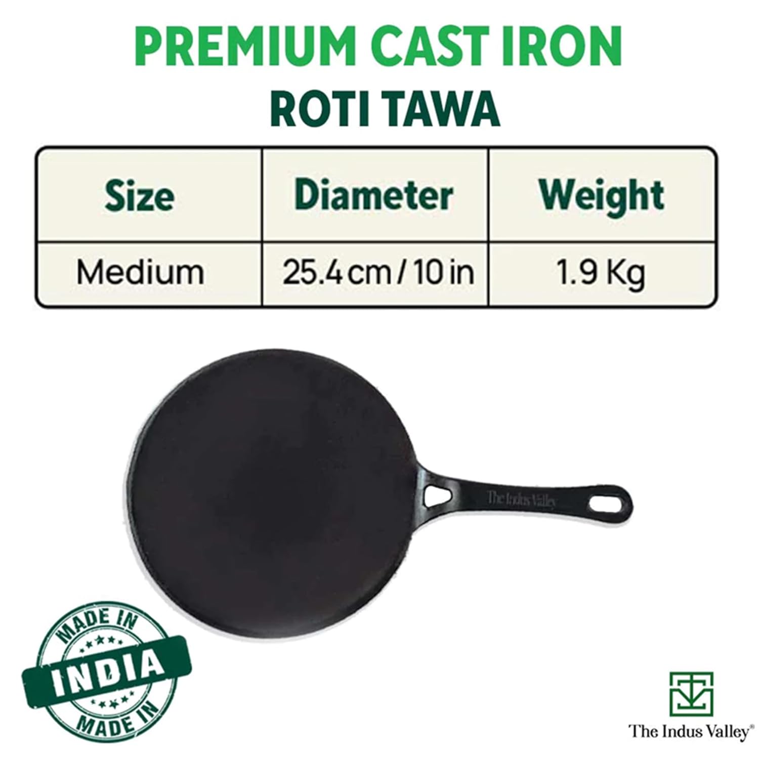 Pre-Seasoned Cast Iron Tawa For Dosa, Chapathi With Iron Tadka Pan | Nonstick, Pre-Seasoned Tava, 100% Pure & Toxin-Free - Pre-Seasoned Cast Iron Tawa, 26cm, 10.2 Inch