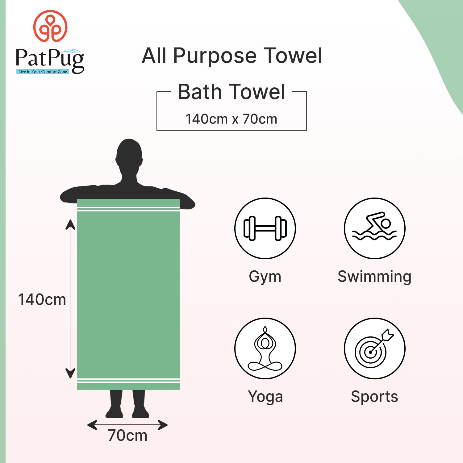 Patpug Coral Microfiber Ultrasoft Comfortable Highly Absorbent Quick Drying Large Bath Towel 350 Gsm (Green)