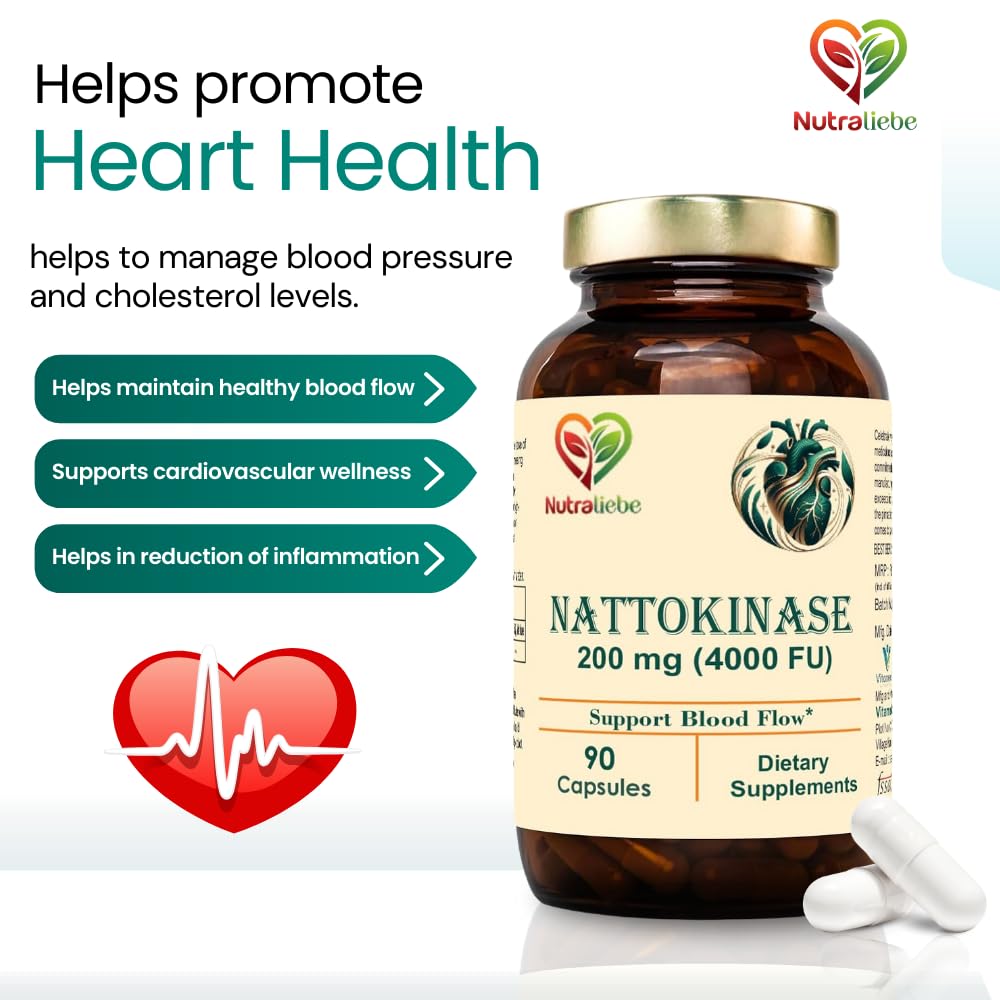 Nutraliebe Nattokinase 200mg With 4000 Fu - Supports Circulatory Health | 90 Vegan Capsules, 150gm 0.3lbs