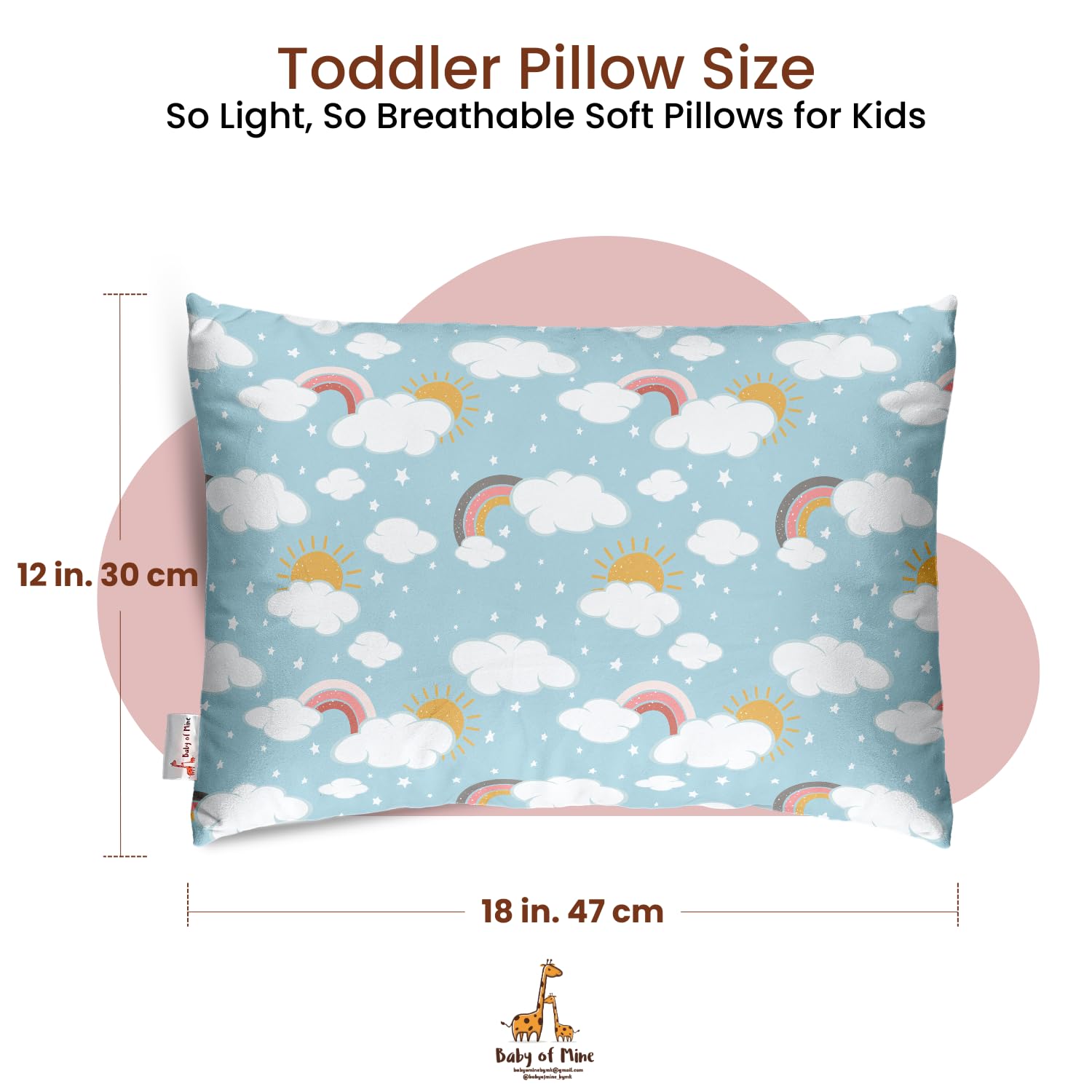 Premium Baby Pillow For Kids, Super Soft Cotton Kids Cushion - 12 X 18 Inches | For 5 Years Old Kids, Adorable Animal & Cartoon Prints | Bed Pillow, Washable, Easy To Care - Pillow 12