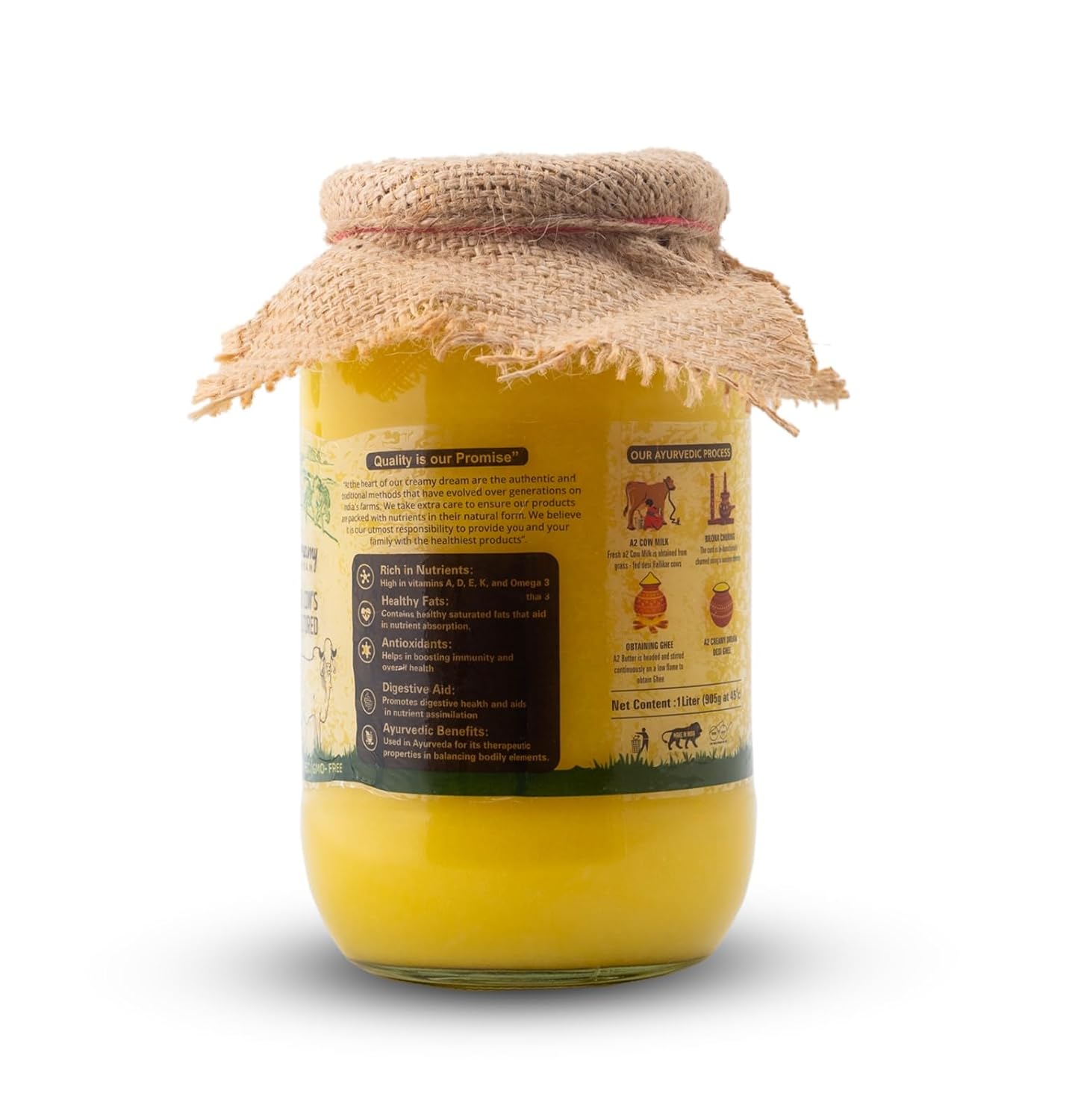 100% Natural A2 Gir Cow'S Cultured Desi Ghee By Creamy Dream | High In Vitamins & Minerals Healthy Desi Ghee Boost Brain Function & Improve Eyesight | (1 Litre) 33.8 Ounce | Jar Pack