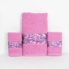 Rangoli 100% Cotton Fibre 1 Bath & 2 Hand Towels 900 Gsm | Highly Durable & Absorbent With Printed Border | Quick Drying Towels (Pink)