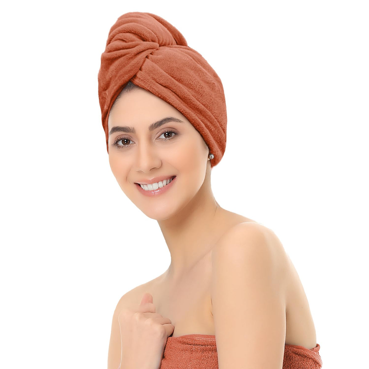Sassoon Venir Microfiber Hair Wrap Towel 450 Gsm | For Women With Smooth Texture Super Absorbent Quick Dry Hair Turban (Rust)