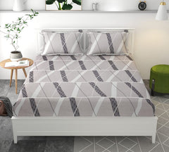 Double Bed Bedsheet With 2 King Size Pillow Covers - 90 X 90 Inches, Grey & White | Designer Printed 220 TC Cotton Feel For Summer Double Bed