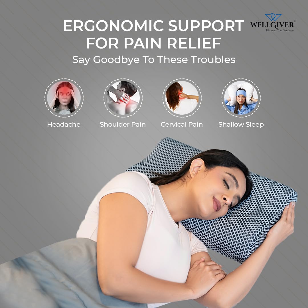 Memory Foam Cervical Pillow, Orthopedic Pillow, Standard Size - 19 X 11 Inch | Midnight Blue, Neck Support Pillow For Sleeping, Neck & Shoulder Pain | Removable Zipper Cover - Pack Of 2