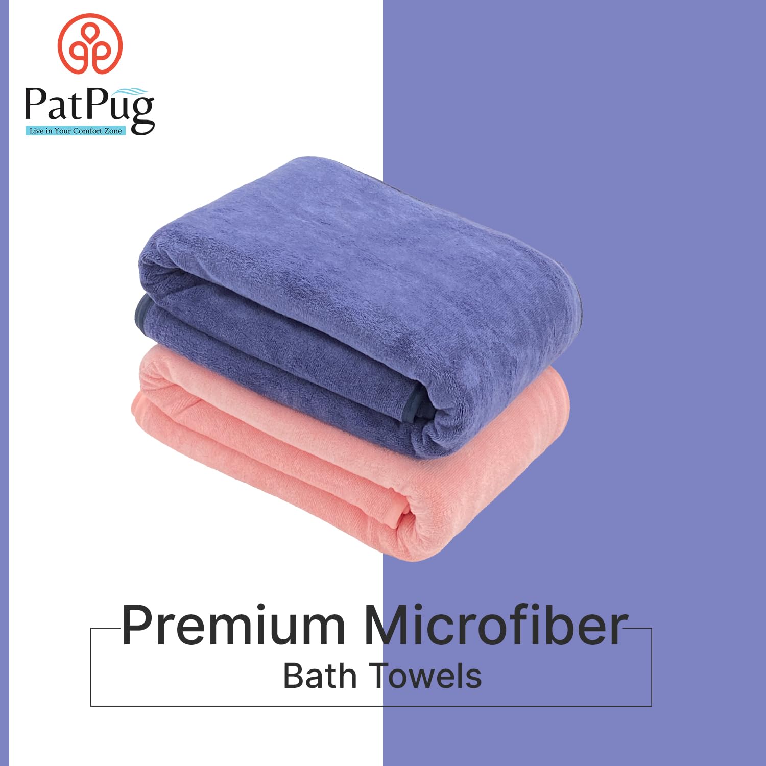 Patpug Ultrasoft Microfiber, Comfortable, Fade Resistant, Highly Absorbent, Quick Drying Large Bath Towel 400 Gsm (Royal Blue & Baby Pink)
