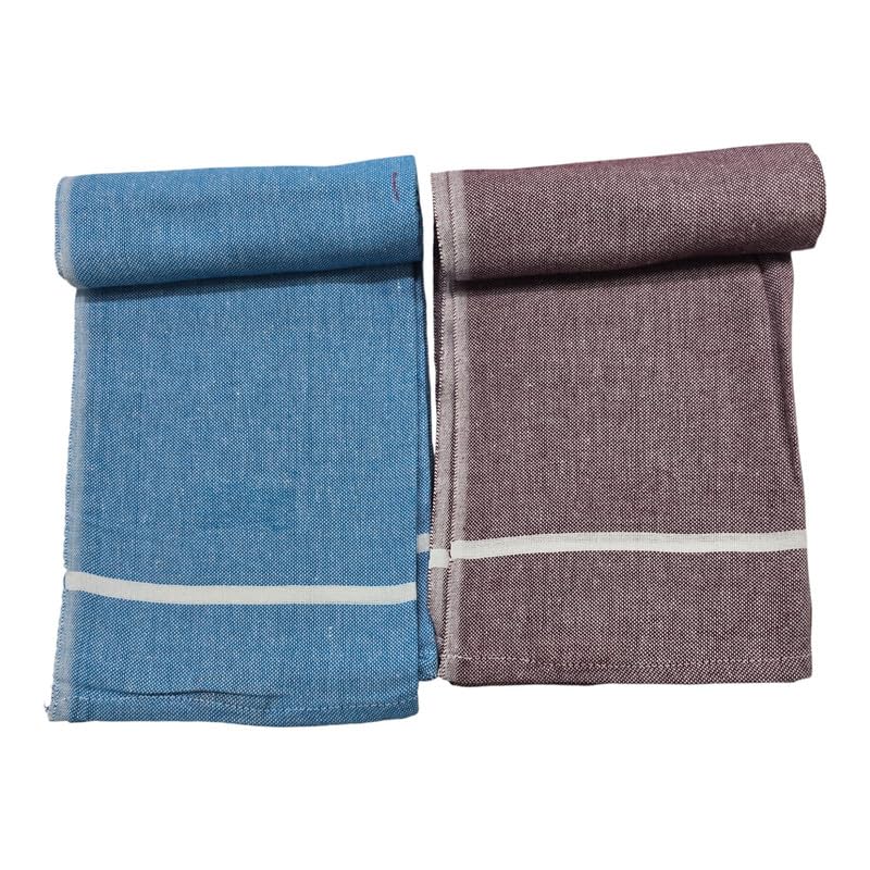 Ambika Stores & Readymades Large Size Kerala Traditional Cotton Bath Towel/Thorthu 700 Gsm | Light Weight Kerala Thorth & Stitched Towels (Brown & Blue) - 2 Pcs