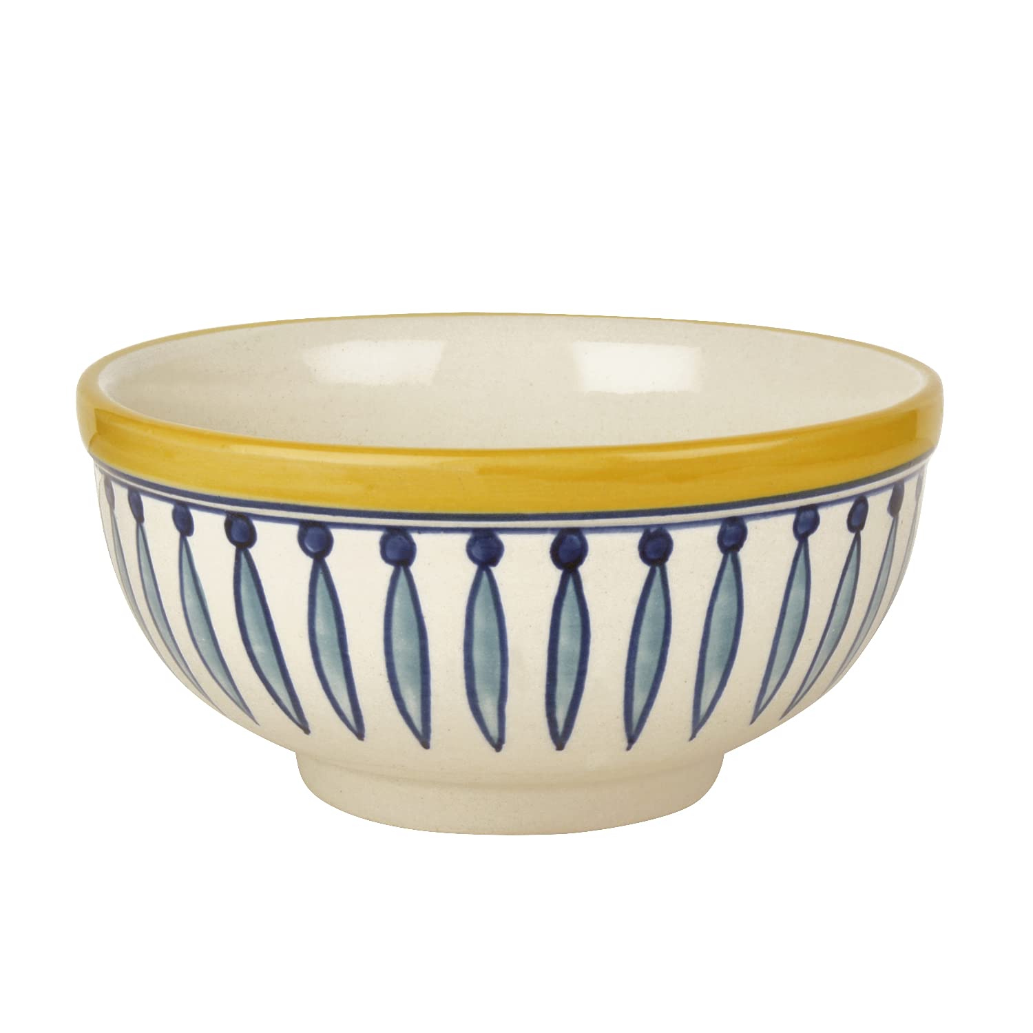 Hand Painted Ceramic Dinner Serving Bowl - White & Blue, 1000ml | Vegetable & Pasta Serving Bowl - Mixing Bowl, Salad Bowl