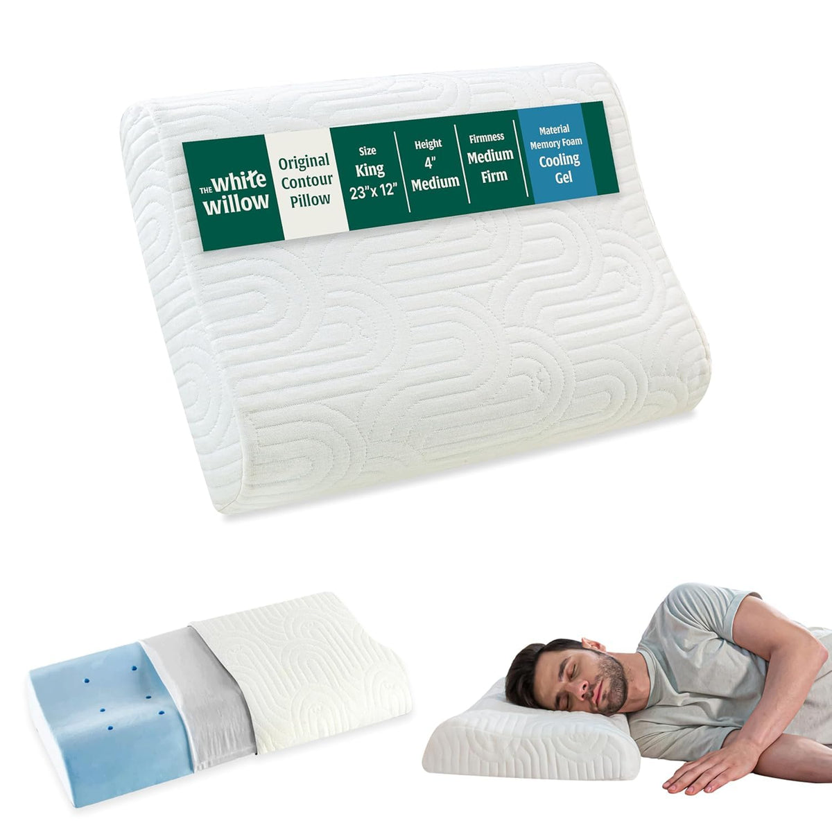 Cervical Pillow, For Neck Pain & Shoulder Pain Relief, White - XXL King Size | Cool Gel Memory Foam Pillow For Sleeping | Orthopedic Pillow For Spondylitis, Neck Support, Medical Pillow