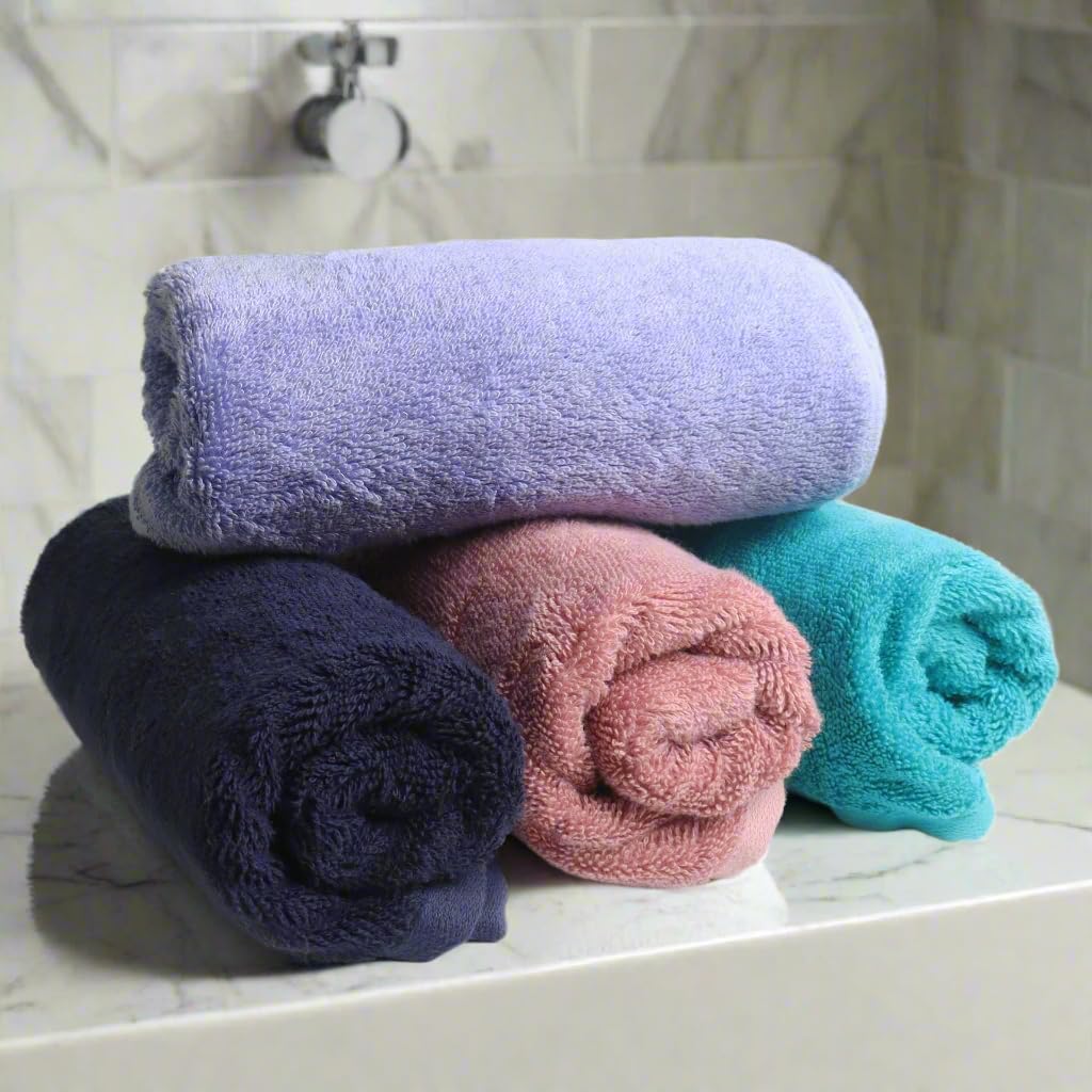 Heelium Bamboo Hand Towel 600 Gsm | Ultra Absorbent & Anti-Bacterial 3x Softer Than Cotton Towels (Peach, Blue, Teal, Iris)- Pack Of 4