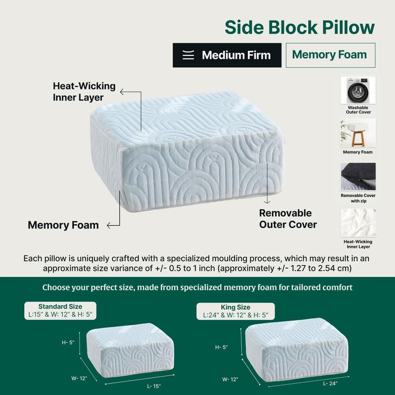 Memory Foam Pillow, Orthopedic Pillow For Sleeping, Pain Relief, Standard Size - 15 L X 12 W X 6 H Inch | Rectangle Shape, Adjustable, Bed Pillow, Lap Pillow, Travel & Portable Pillow