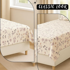 Bedsheet For Single Bed With 1 Pillow Cover - Size 90 X 60 Inches, Beige | Soft Touch Cotton Fabric-Comfortable & Durable | Elegant Printed Bedding Set For Daily Use